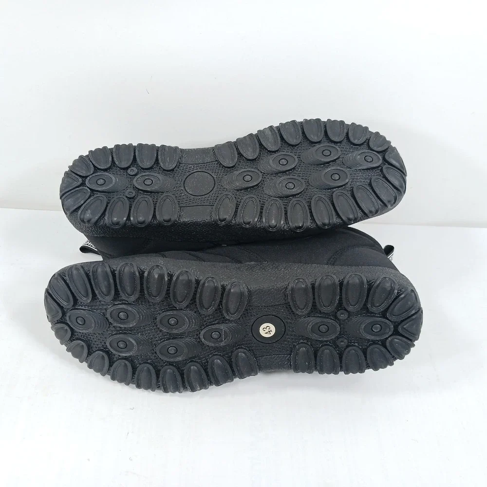 Sport Mens Black Faux Fur Lined Winter Snow Boots Quilted Bungee Strap Size 43